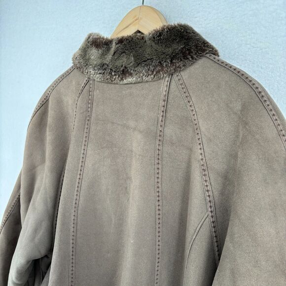 CG COLLECTION BY GALLERY Jacket Womens 1X Faux Fur Lined Button Front Coat Brown - Picture 9 of 16